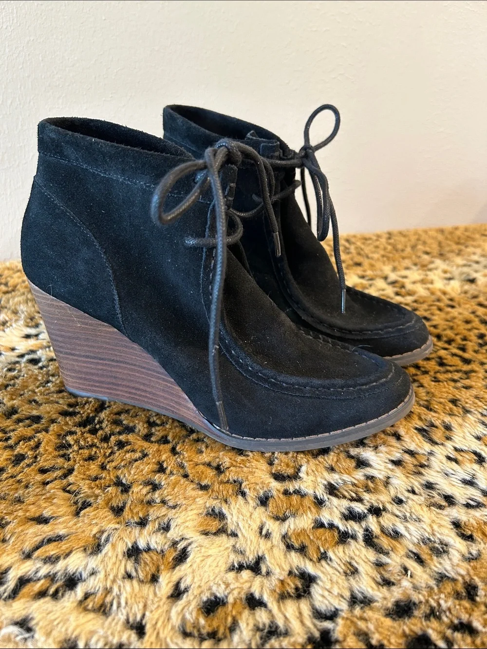 Lucky Brand Black Suede Wedge Ankle Booties